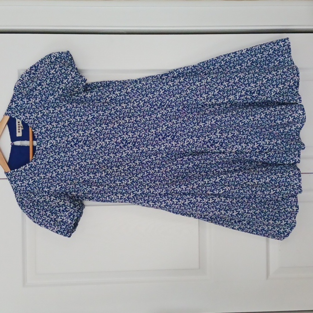 Boden Puff Sleeve Lined Cotton Blue/White Mini Dress Size 4